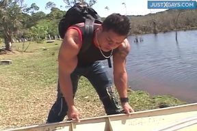 Hot boy gets ass pumped by a huge black cock while on picnic