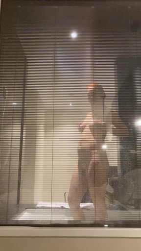 Invisible Cam in the Hotel Bathroom, Watch on the Pregnant Redhead Woman in the Hotel Bathroom with Window