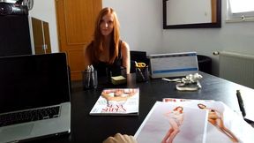 Seduced redhead girl has to suck the boss' big dick to get a new job