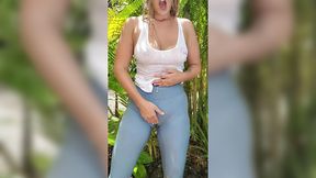 Busty instructor in tight pants enjoys outdoor shower🚿 and self-pleasure