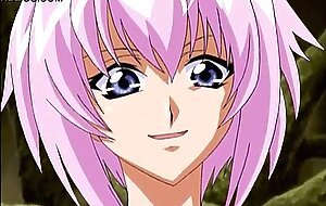 Busty pink haired hentai cutie riding on hard cock