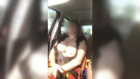 Big-titted hotwife gets flashed in public, flashing her massive knockers to strangers.