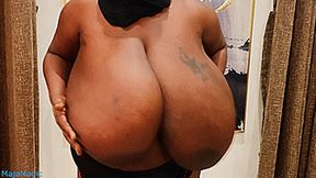 Maja meets Busty Angela Part 1 - Angela plays with her huge ebony 44R Cup Breasts (Clip No 2773 - wmv version)