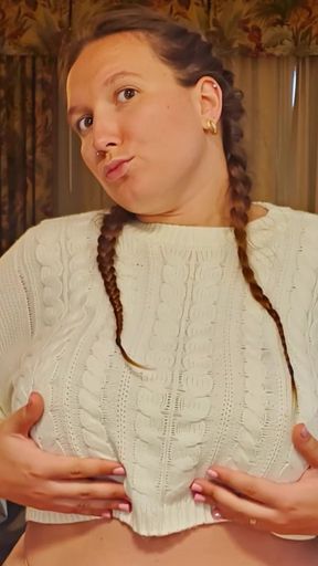 My 36F Owner Demanded I Play with My Boobs at Home and in Public in Fetish Sweaters. I Gladly Obeyed Her Massaging My Big Tits