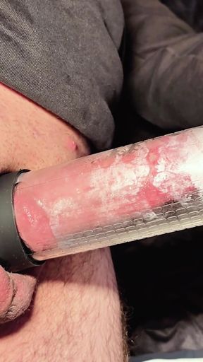Key moment from "Huge multiple cum in a condom! I use a vacuum pump to help."