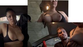 4K I play with my big boobs inside my stepfather s car