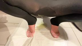Quick pee in nylon and pedsocks