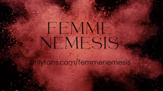 Femme Nemesis - Ballbusting in his pretty pink chastity cage