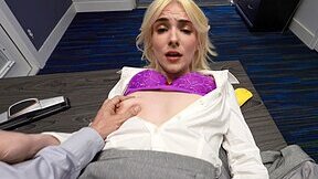 Blonde bimbo with small cans gets boned in the office