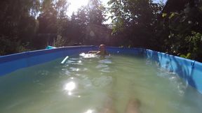 POV wrestling in swimming pool