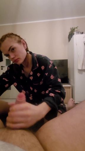 Stepsister with Red Pigtails Sucks Her Stepbrother and He Cums in Her Mouth