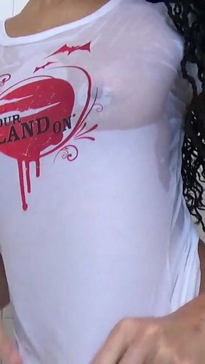 Wet T-shirt Time- Goddess Rosie Reed Wet Tee Tease with Small Tits-1080p HD