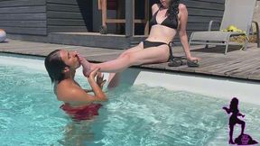 Poolside Foot Worship - Goddess Nyxia Plays With Her Sub in the Water