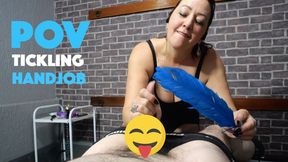 Handjob pov tickling (1080p) - male tickling, POV tickling, feathers, handjob, foot tickling