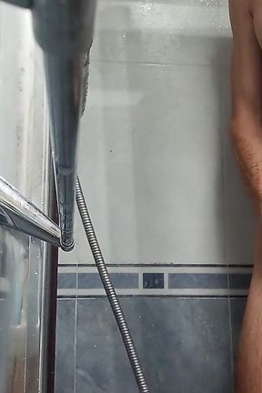 Handsome Amateur with a Slim Muscular Body and Big Flabby Cock Takes a Shower for You