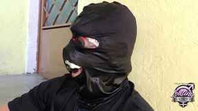 horny tgirls gangbang bukkake on a masked dude and he gets sprayed with lots of semen