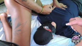 horny tgirls gangbang bukkake on a masked dude and he gets sprayed with lots of semen