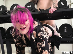 Trans anal fucked by Hatler Gurius at the gym