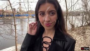 Cum on a girl'_s face so she could walk through the park covered in sperm and shock people - Cumwalk