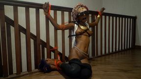 Bondage with a hot skinny African with perfect tits