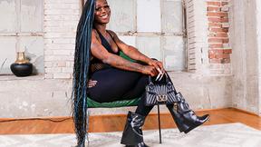 ”BLACK TGIRLS - Black Tgirl with big boobs & dick masturbates”