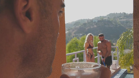 BIPHORIA Blonde hot girl performs with her BF & the pool guy - Arya Fae