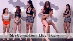 Lift and Carry with Size Comparison between Kiara Star, Josie Jo, and Tatiana Vex - Tiny but Mighty Kiara Challenged to Lift and Carry a Petite Princess and Incredible Amazonian