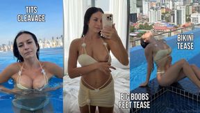 Public Bikini Tease, Tits Cleavage, Feet, Tits Flash