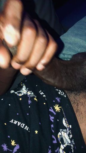 Stroking big black uncut cock - Jerking Big Black Dick