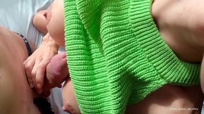 The stepson couldn't resist his stepmom's huge sexy tits and put her on his big cock - Melissa Burn