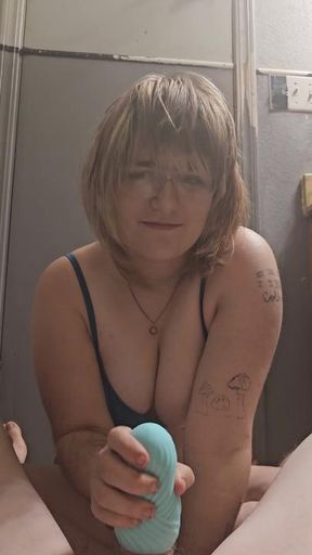 Jacking off my husband with a little surprise