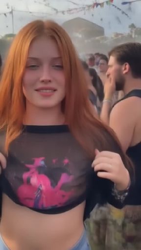 titty drop, a young, curvy, redhead Caucasian, video created by AI