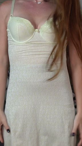 Dress Lingerie Try-On Haul Best 4k Mirror View Natural Petite Redhead LeverageURAssets   Clip 1