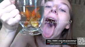 Evil white woman devours  in bathroom - vore giantess