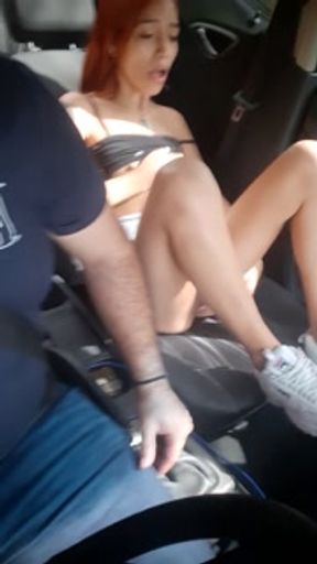 my horny wife starts masturbating in the car