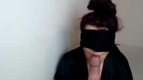Blindfolded gamer girl sucking stranger's huge cock!