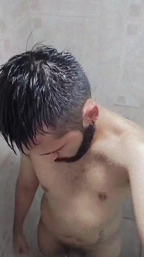 Jerking off my big uncut cock in the shower  I need a nice mouth to fill with my hot cum