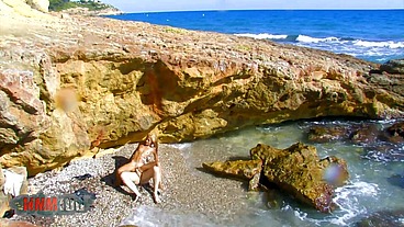 Skinny cuban blonde babe hard fucking at the beach