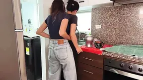 Amateur Latina girlfriend invites you to touch her vagina in the kitchen.