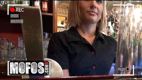 MOFOS - Barmaid Rihanna Samuel Gets A Pounding And A Messy Cumshot From A Customer Behind The Bar