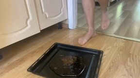 stuck in a pan of glue in the kitchen