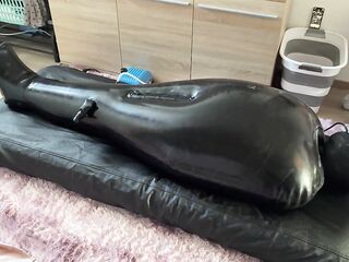 Wife Punishes Her Serf in Full-body-inflate Latex Bag - Estim - Restricted Breathing - Bagged