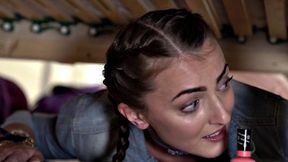 Blonde bombshell and her pigtails share a hard dick in a FFM threesome