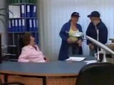 Horny old secretary is having a threesome in her office, instead of doing her job