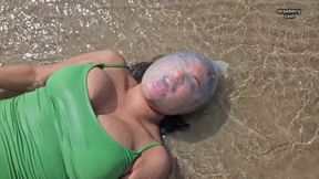 Wetlook in the sea and condom on my head