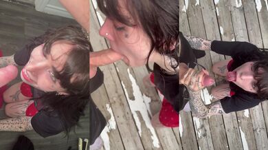 Alt girl deepthroats and swallows his load Silk shadows