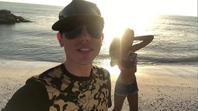 Aiden and astronaut lady at the beach