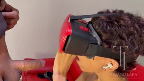 I catch my 18-year-old friend playing porn games and without him noticing I get him to suck my dick