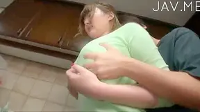 Kitchen hardcore with a busty Japanese wife in heats