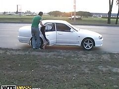 Blonde prostitute sucks rod on outdoor sex vid